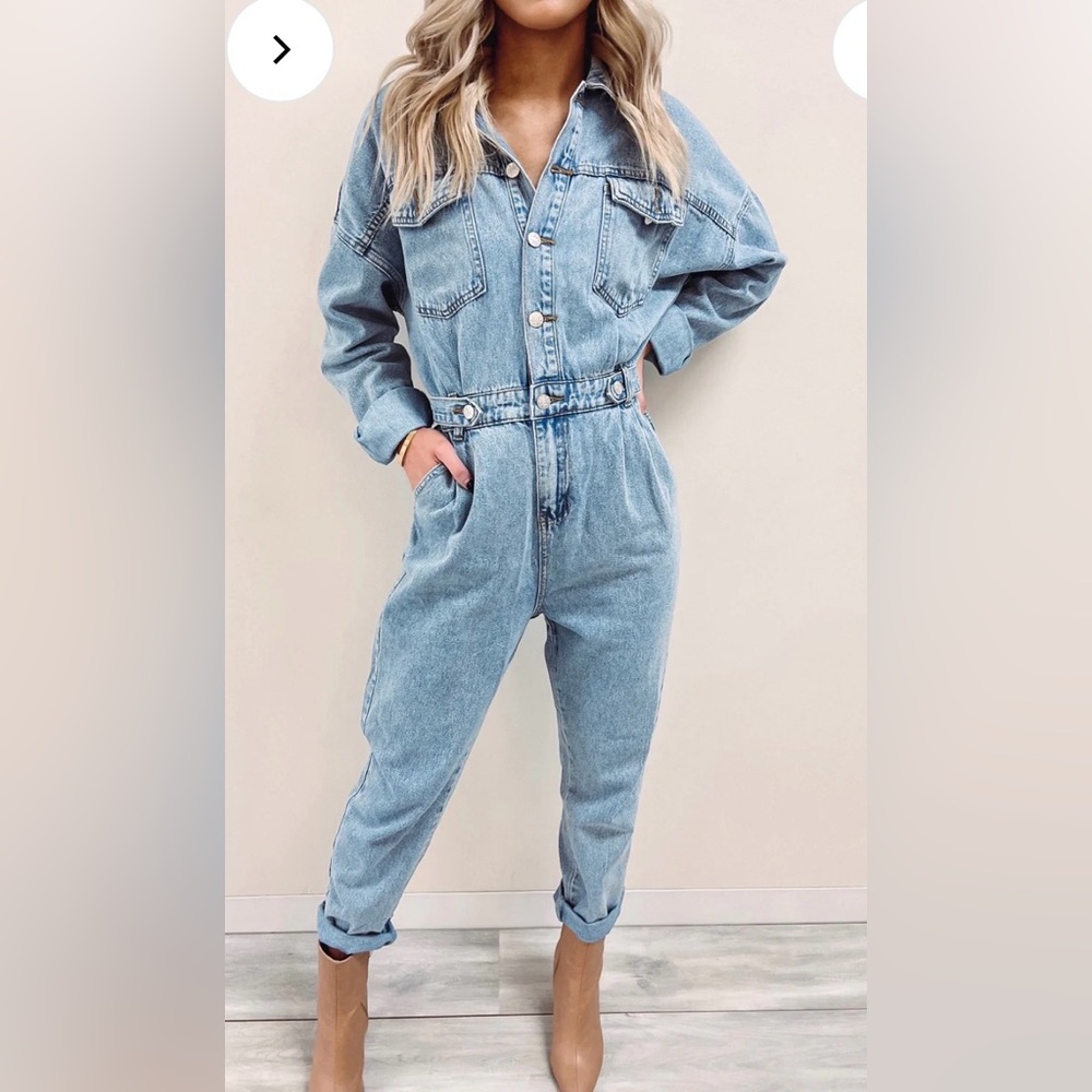 12th Tribe denim long sleeve jumpsuit